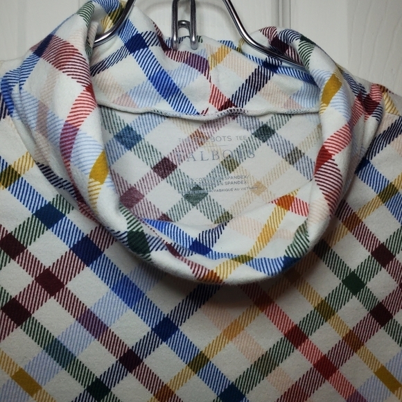 Talbots Woman Cream Multicolor Plaid Turtle Neck Top Blouse Sz XL - Picture 8 of 10